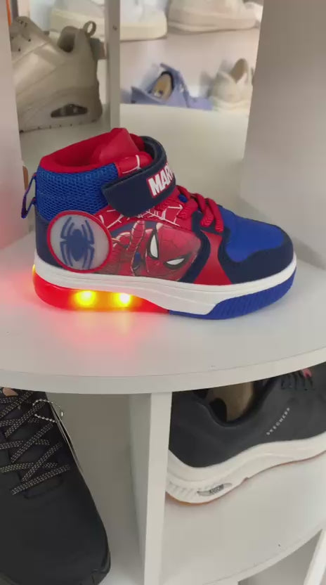 Spiderman Stivaletto Polacchino Bambino Sportivo Blu Chiusura a Strappo Con Luci
